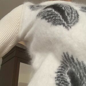Sonia Rykiel Ivory and Charcoal Feather Motif Sweater